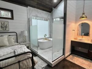 Shower Glass w Frosted Privacy Strip